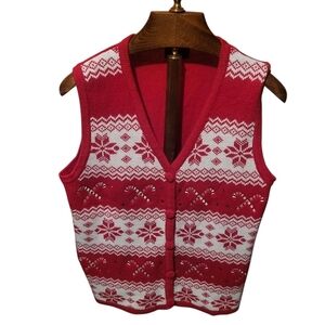 Holiday Editions Sparkle Candy Cane Christmas Red Sweater Vest Size XL
